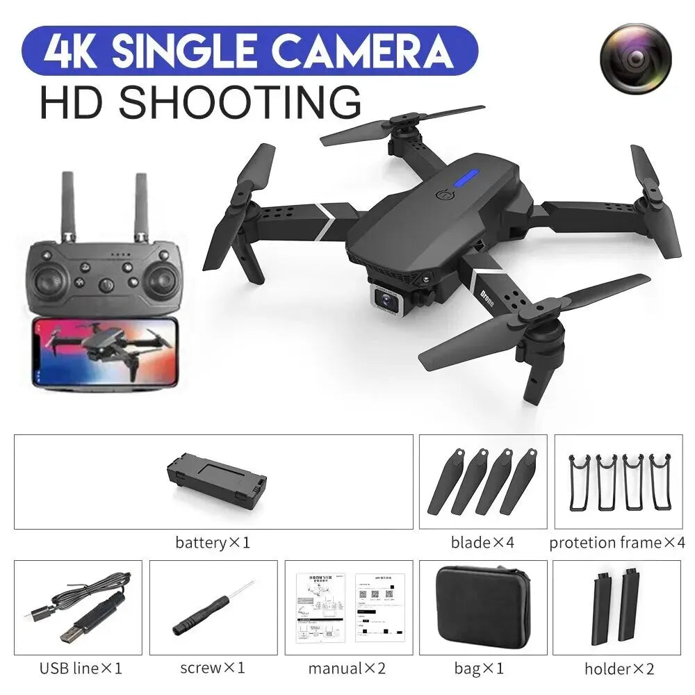 2024 E88Pro RC Drone 4K 1080P Wide Angle HD Camera Foldable Helicopter WIFI FPV Height Hold Gift Toy