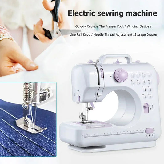 Portable Sewing Machine Mini Electric Household Crafting Mending Overlock 12 Stitches with Presser Foot Pedal Beginners