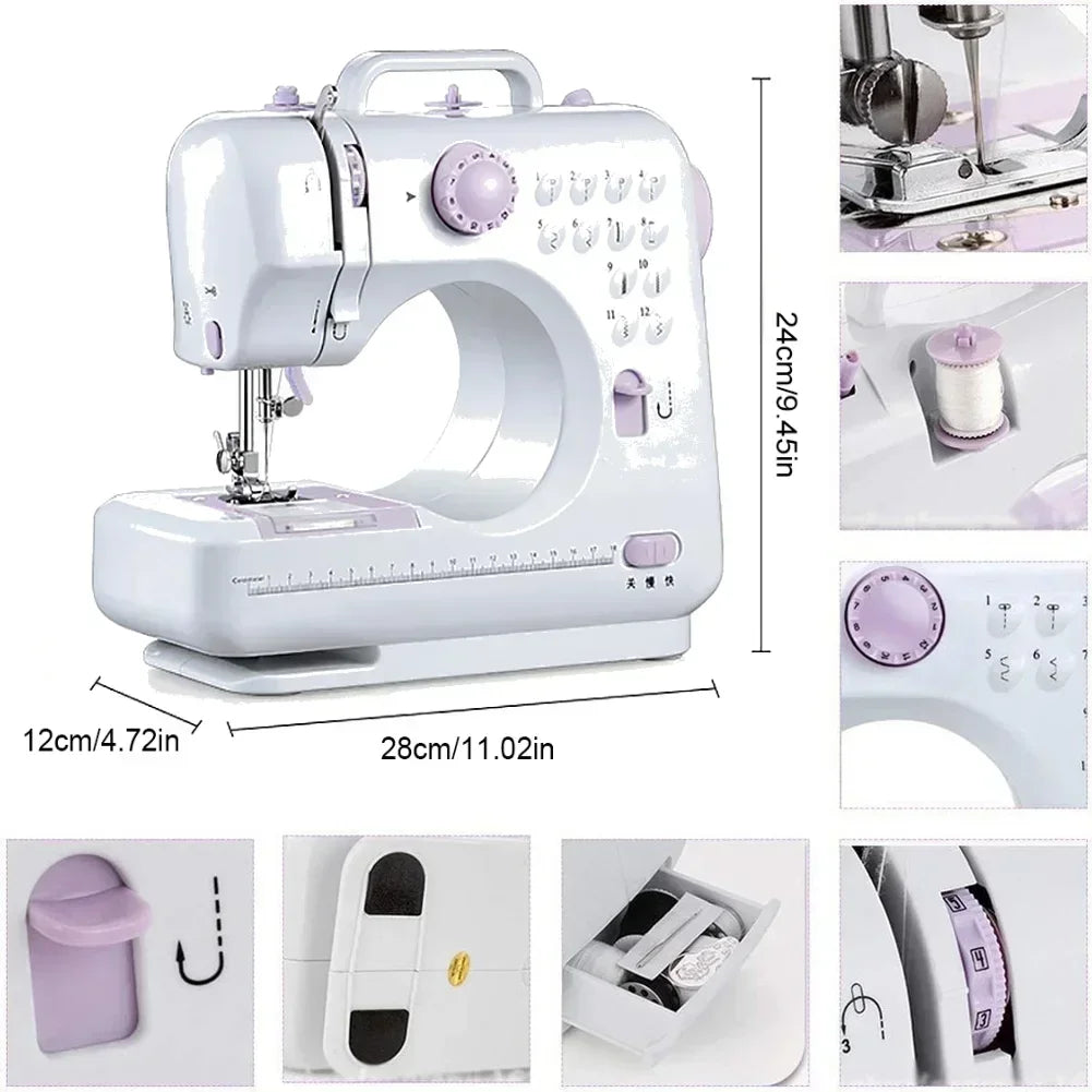 Portable Sewing Machine Mini Electric Household Crafting Mending Overlock 12 Stitches with Presser Foot Pedal Beginners